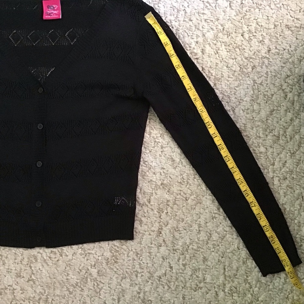 Classic Black Open-Knit V-Neck Cardigan - Picture 5 of 7